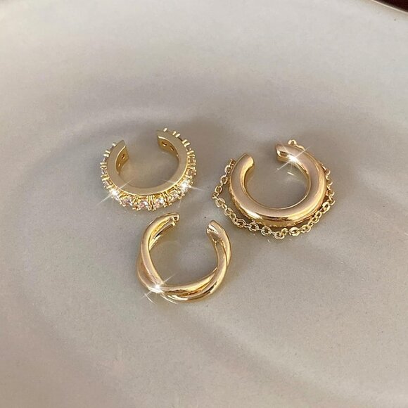 Gold Chain Non Piercing Rhinestone Star Clip on Earring Cartilage Jewelryt Gift - Picture 3 of 6